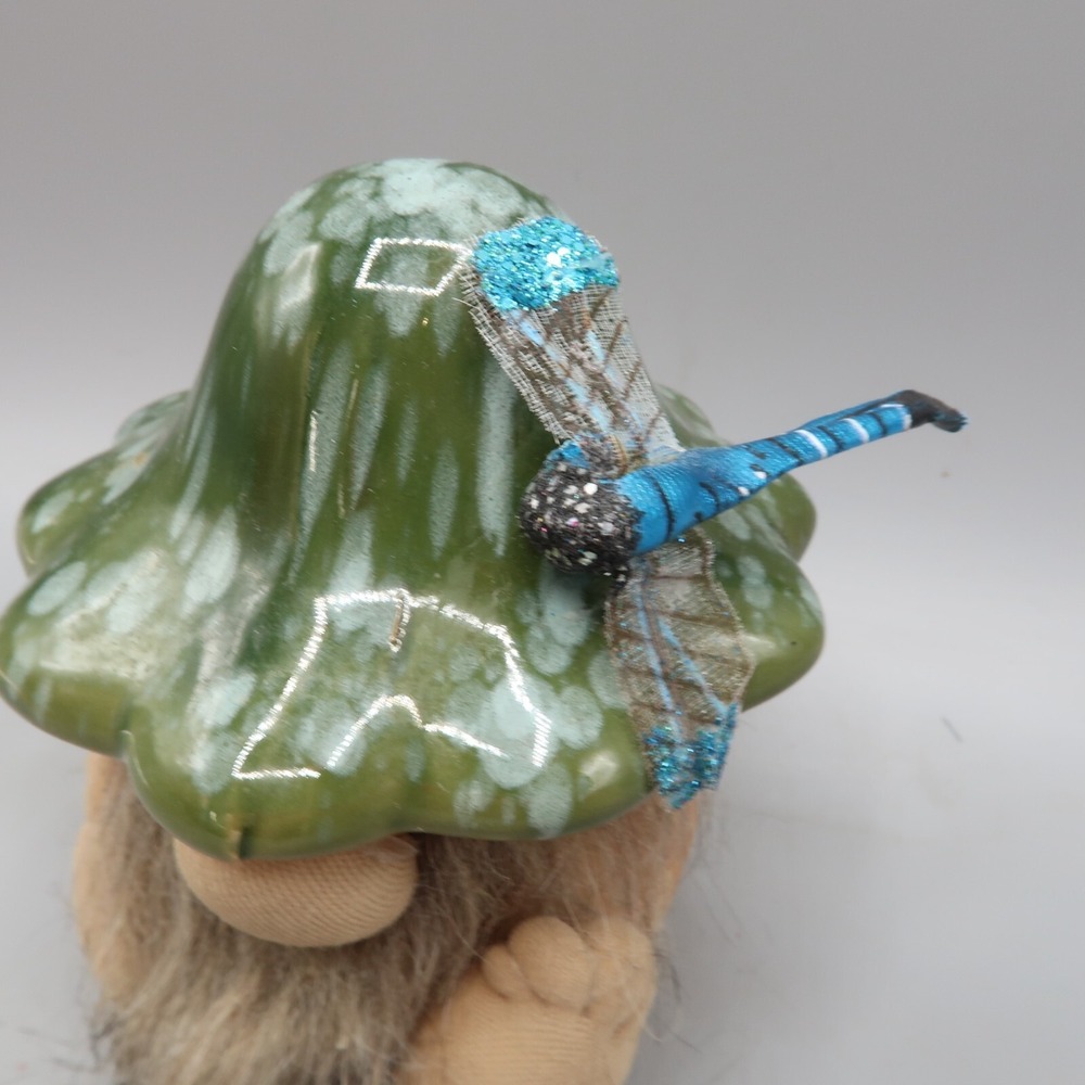 Ceramic Pottery Mushroom Gnomes Beard Statue Decor dragonfly 4 inch - Picture 2 of 7